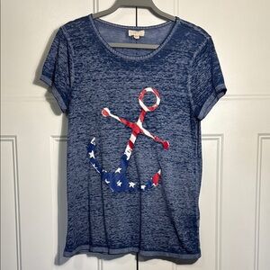 Cupio Heather Blue Patriotic/Nautical Relaxed T-Shirt